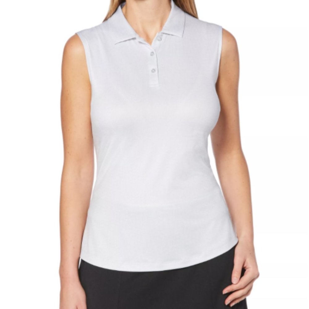 Callaway Golf Polo Womens Plus Size 1X Sleeveless Gray Grid Print